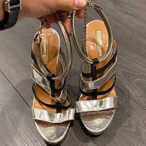 Metallic Silver and Black Heels